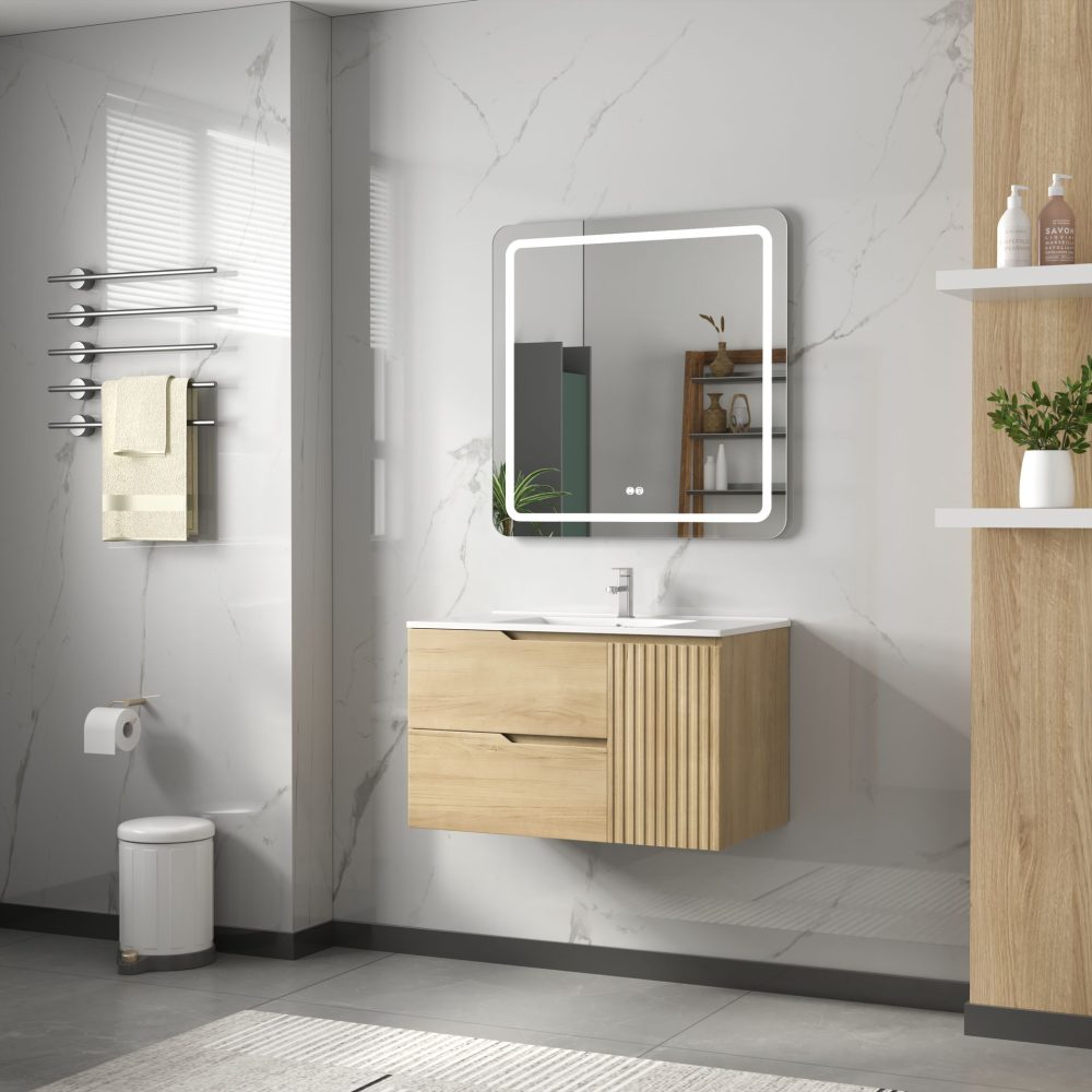 Badrumspaket | Kommod 80cm | Rektangulär LED-spegel | Milan